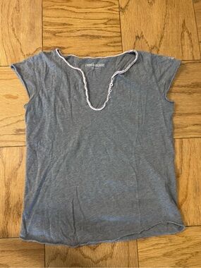 Zadig & Voltaire Gray and Pink Cap Sleeve Henley Top